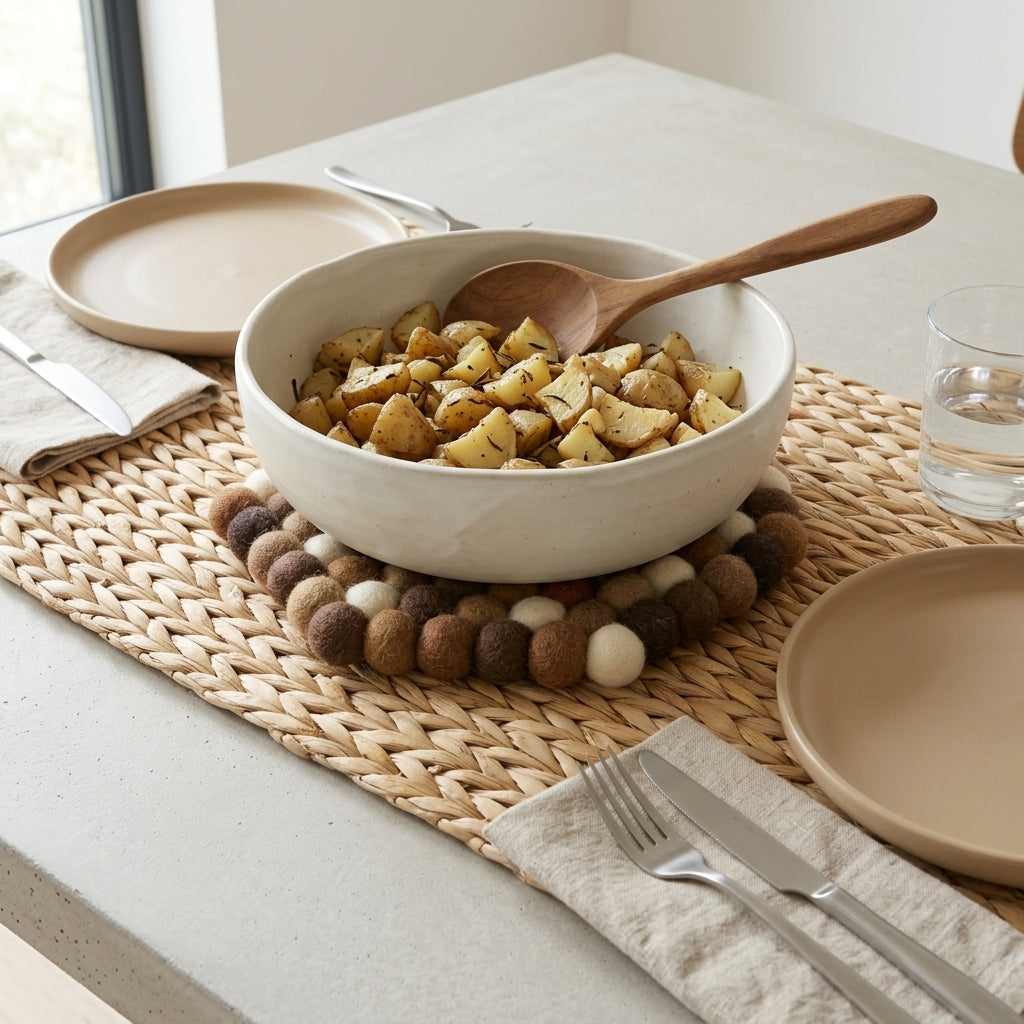 Earth Blend Brown Wool Felt Trivet – Handmade Pot Mat