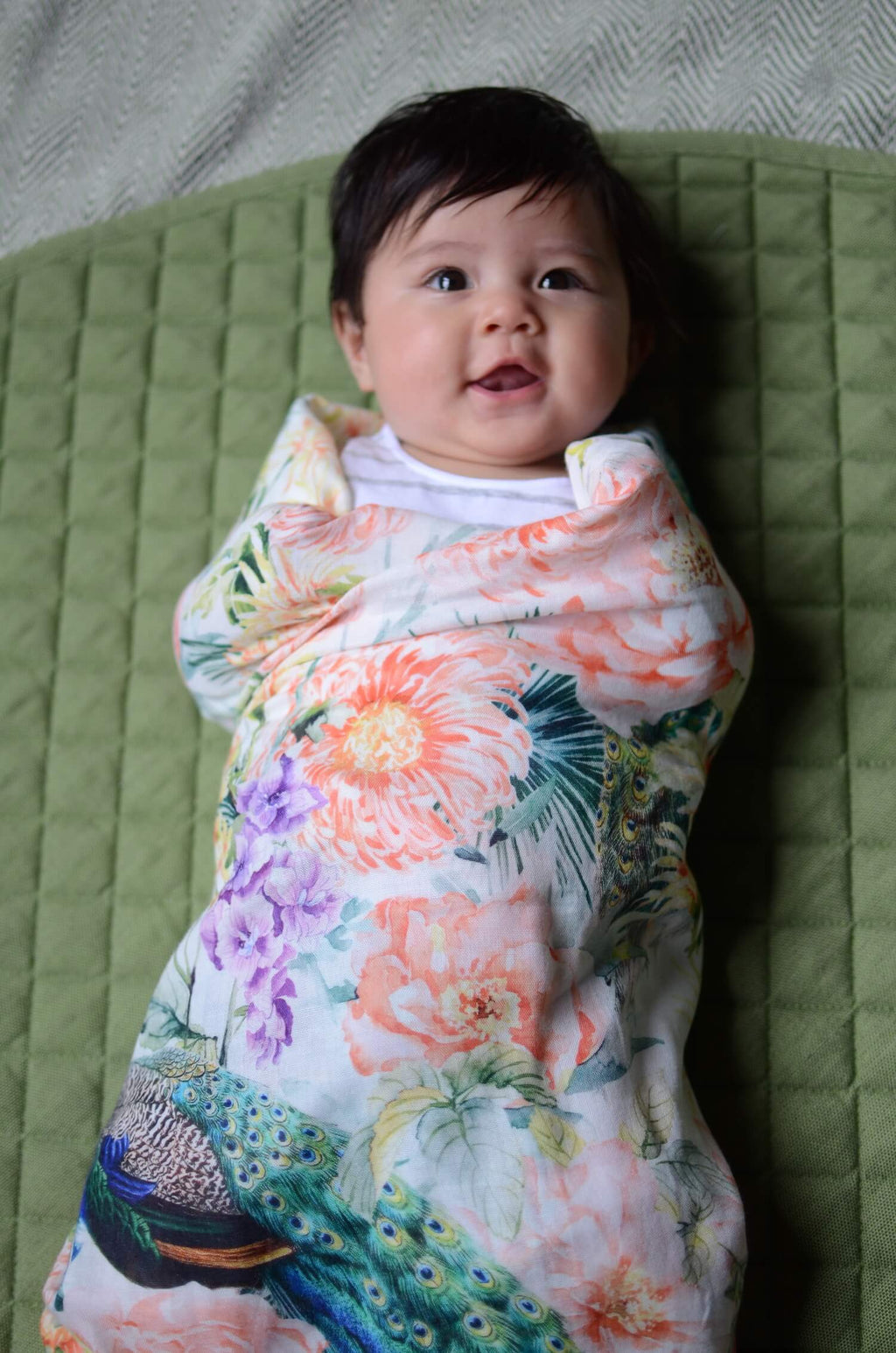 Peacock and Peony Swaddle