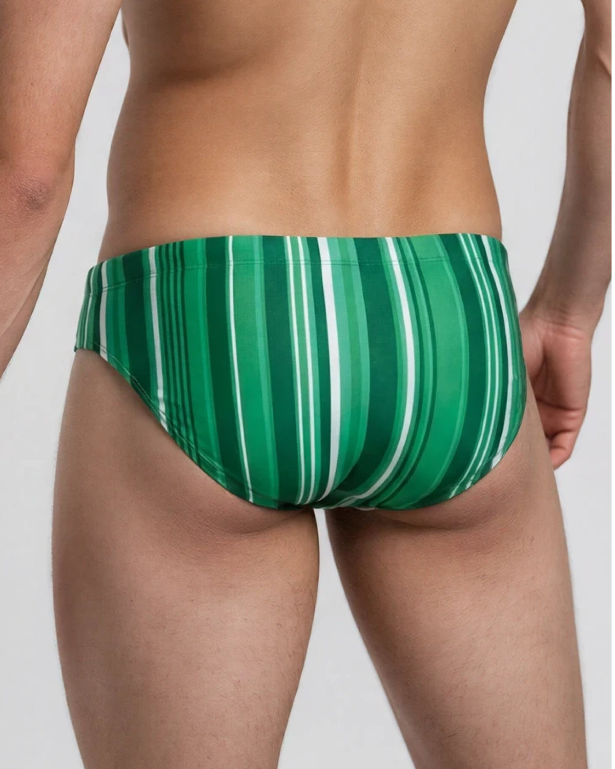 Bow Swim Brief | Decoded Stripe Green | Bold Print, Low-Rise Cut