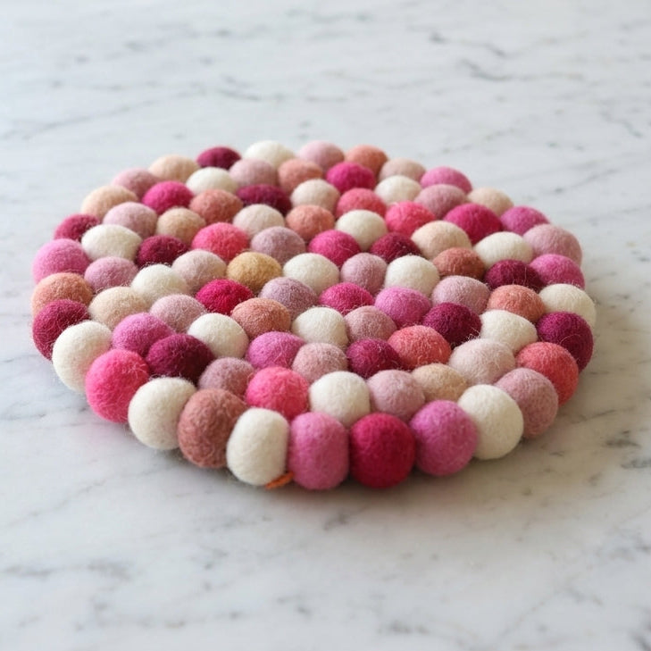 Berry Pop Pink Wool Felt Trivet Heat Mat – Handmade Pot Mat