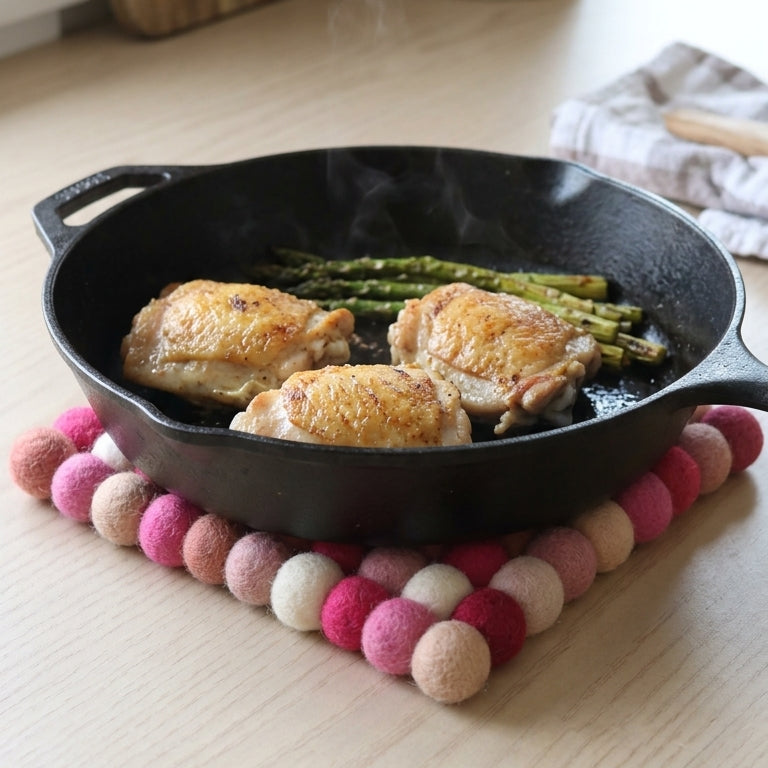 Berry Pop Pink Wool Felt Trivet Heat Mat – Handmade Pot Mat