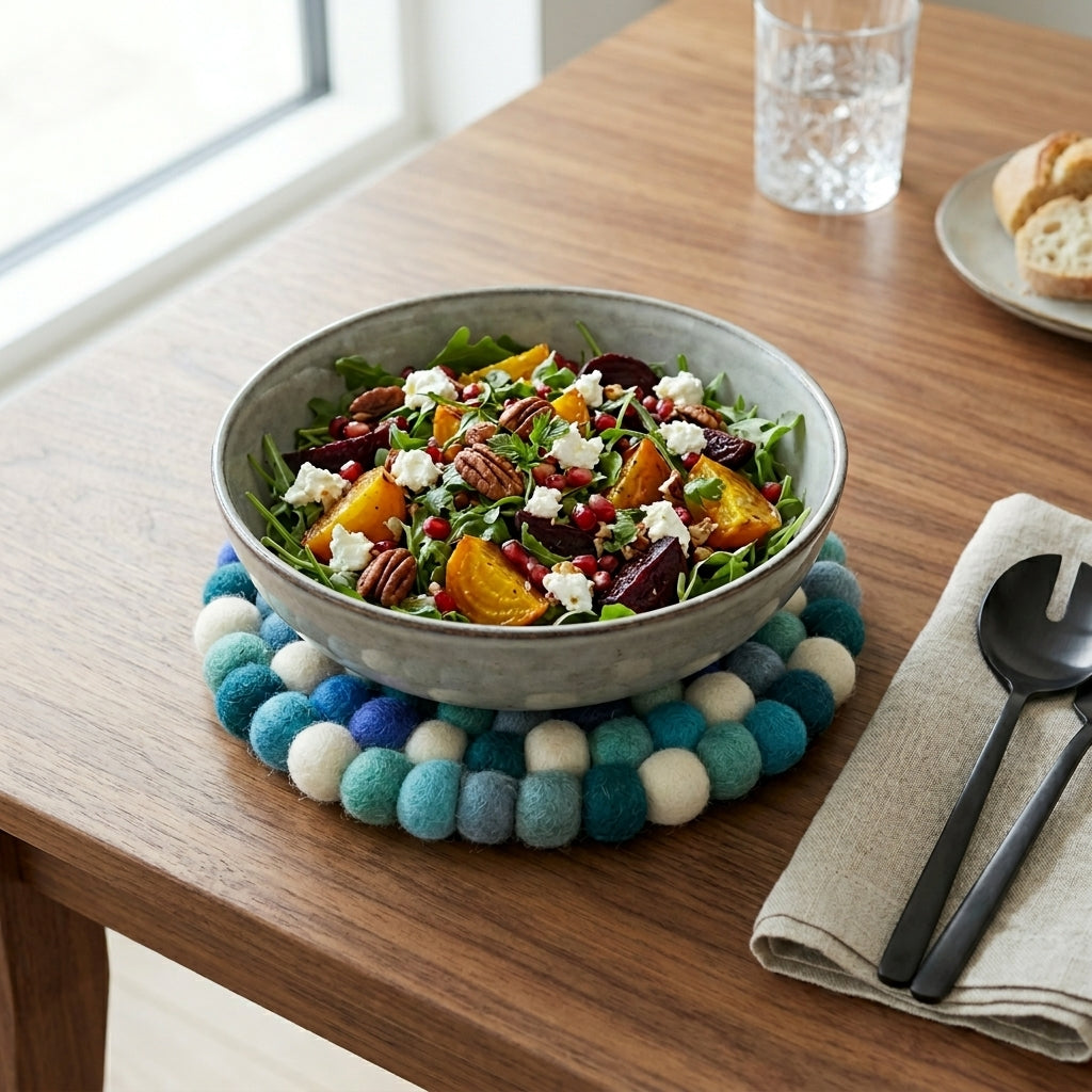 Ocean Mix Blue Wool Felt Trivet Heat Mat – Handmade Pot Mat