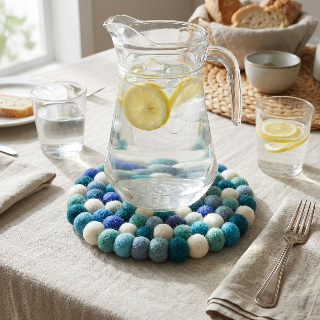 Ocean Mix Blue Wool Felt Trivet Heat Mat – Handmade Pot Mat