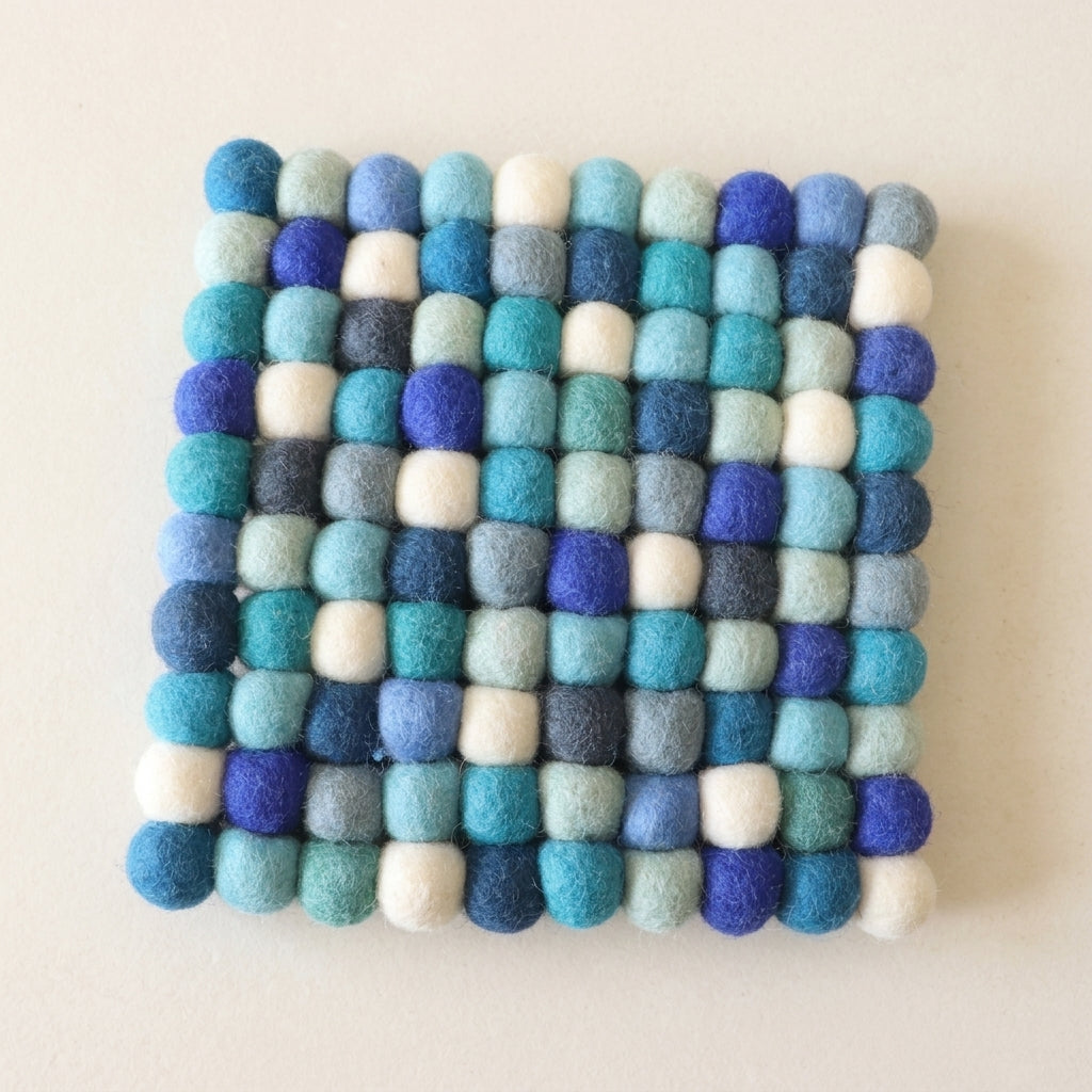 Ocean Mix Blue Wool Felt Trivet Heat Mat – Handmade Pot Mat