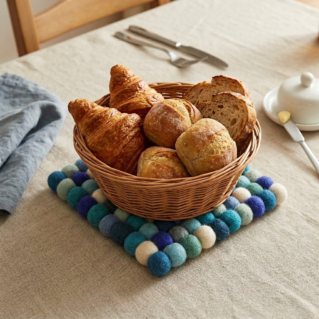 Ocean Mix Blue Wool Felt Trivet Heat Mat – Handmade Pot Mat