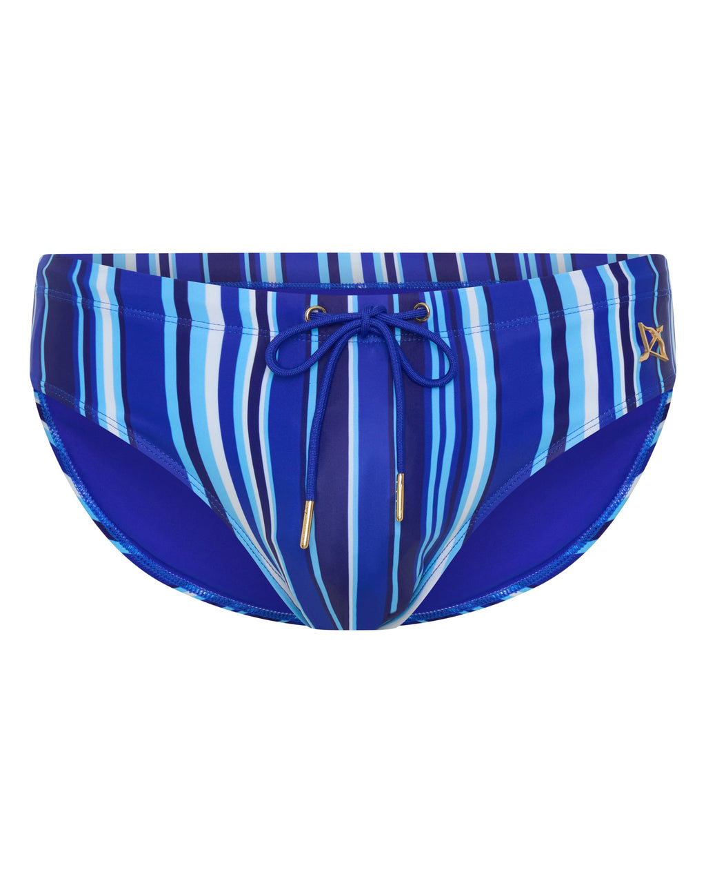 Bow Swim Brief | Decoded Stripe Blue | Bold Stripes, Gold Hardware