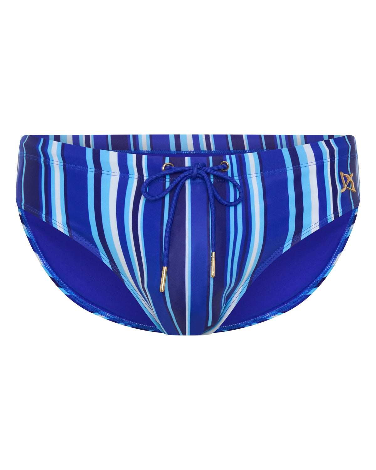 Bow Swim Brief | Decoded Stripe Blue | Bold Stripes, Gold Hardware