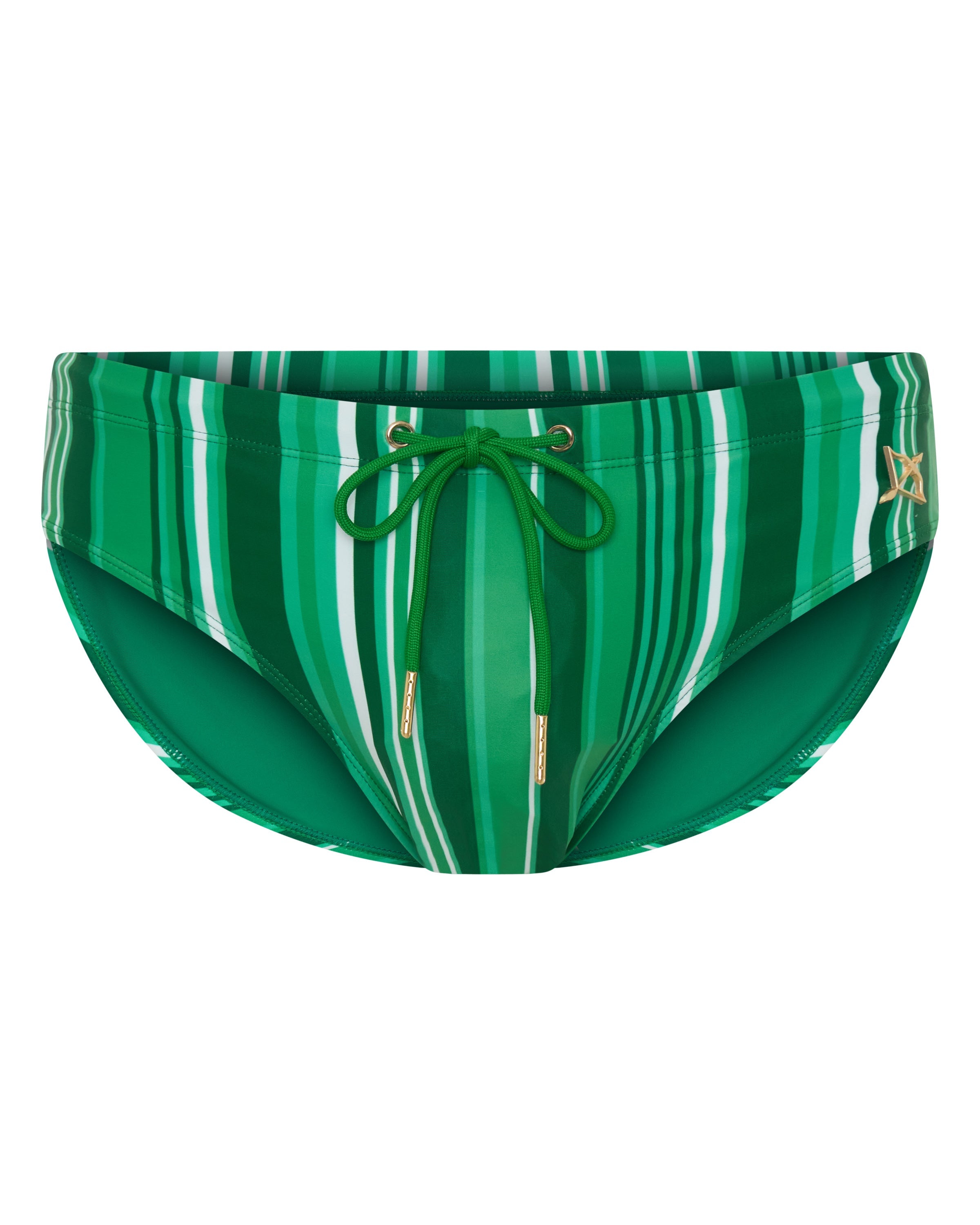 Bow Swim Brief | Decoded Stripe Green | Bold Print, Low-Rise Cut