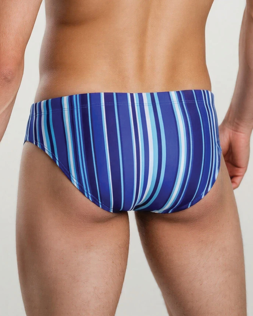 Bow Swim Brief | Decoded Stripe Blue | Bold Stripes, Gold Hardware
