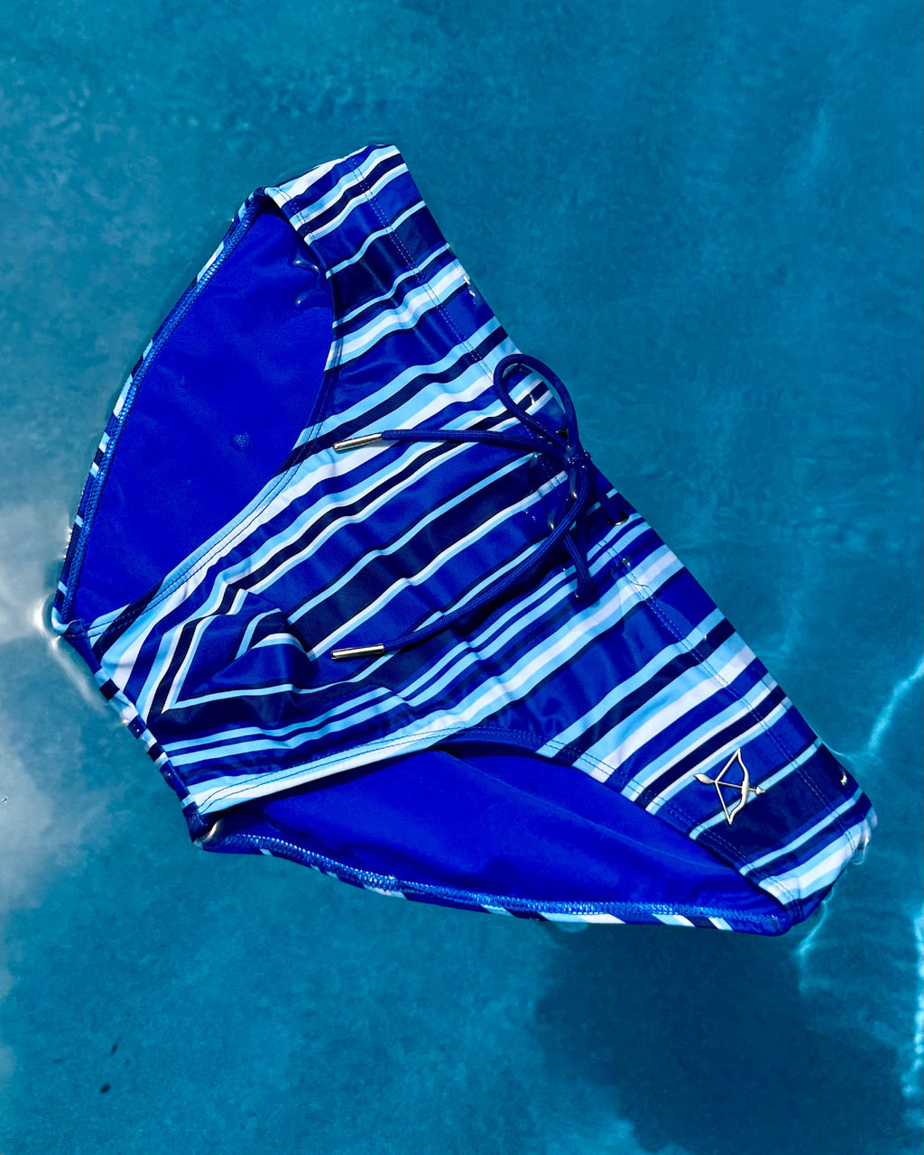 Bow Swim Brief | Decoded Stripe Blue | Bold Stripes, Gold Hardware