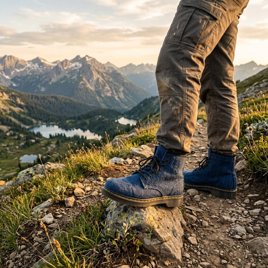 Blue Hemp Hiking Boots – Vegan Ankle High Hemp Boots