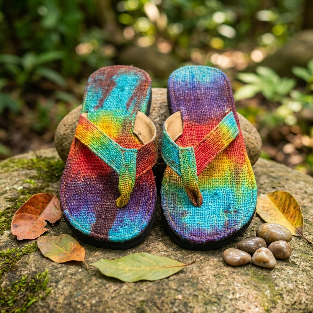 Hemp Flip Flops – Rainbow & Striped Tie Dye Vegan Hemp Sandals
