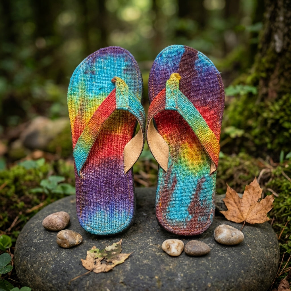 Hemp Flip Flops – Rainbow & Striped Tie Dye Vegan Hemp Sandals