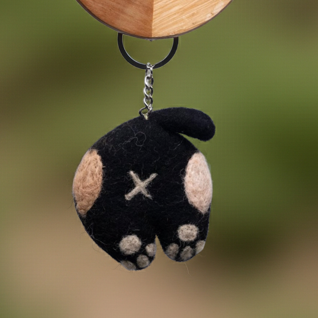 Funny Handmade Wool Felt Cat Back Keyring