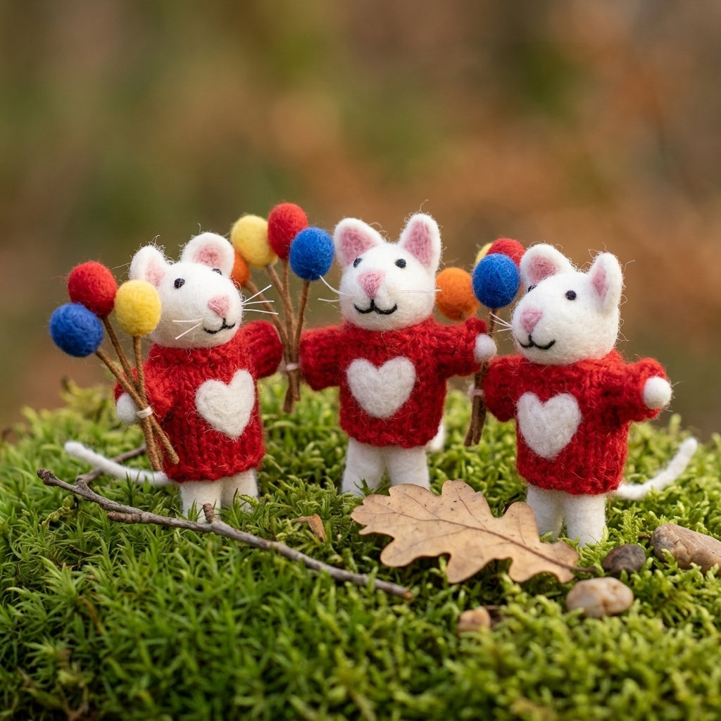 Handmade Wool Felt Bunny with Balloons Ornament