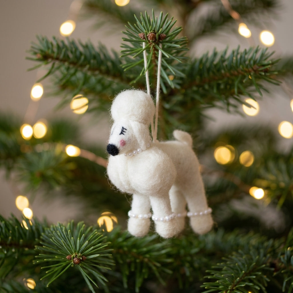 Handmade Wool Felt Poodle Dog Ornament