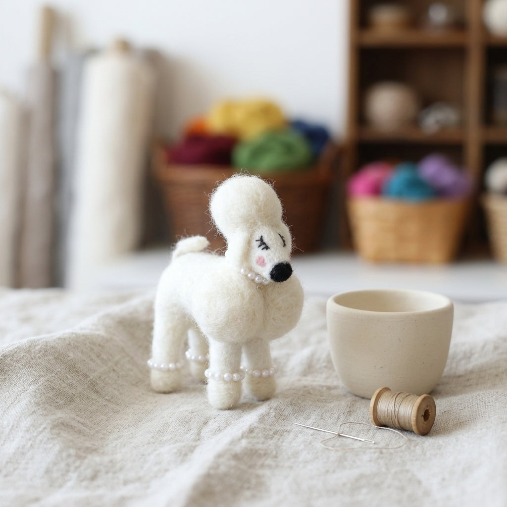 Handmade Wool Felt Poodle Dog Ornament