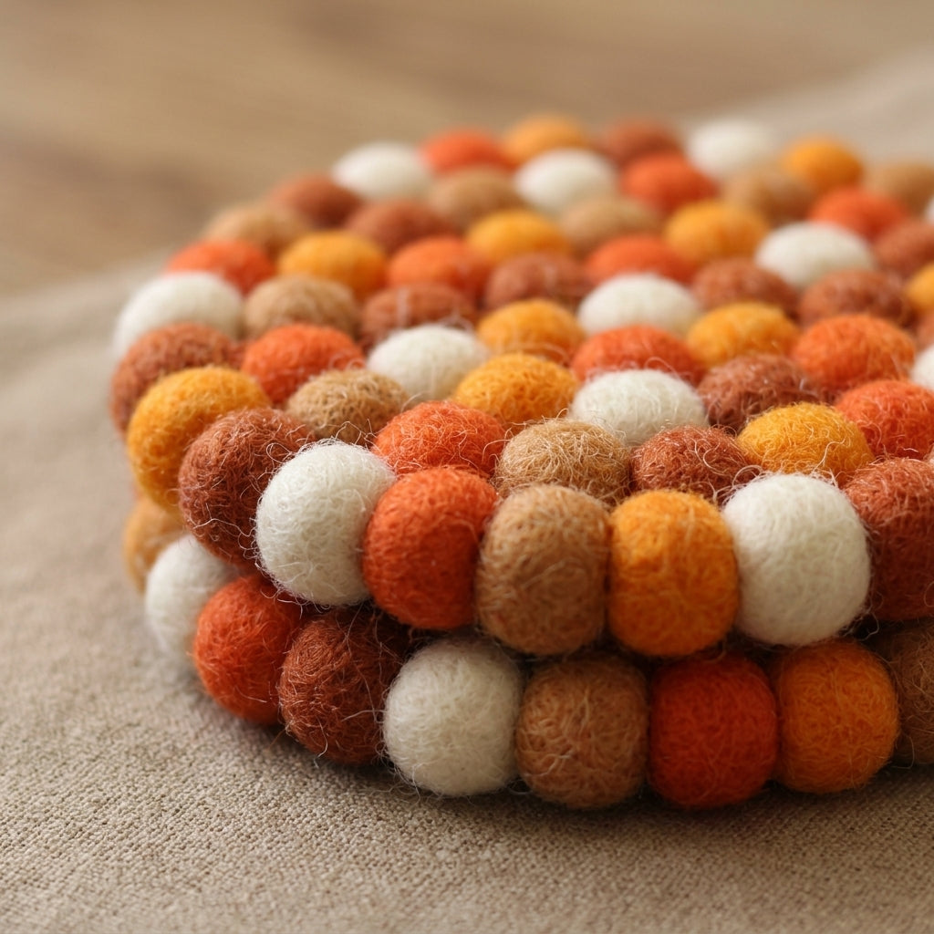 Citrus Burst / Orange Wool Felt Coasters – Set of 4