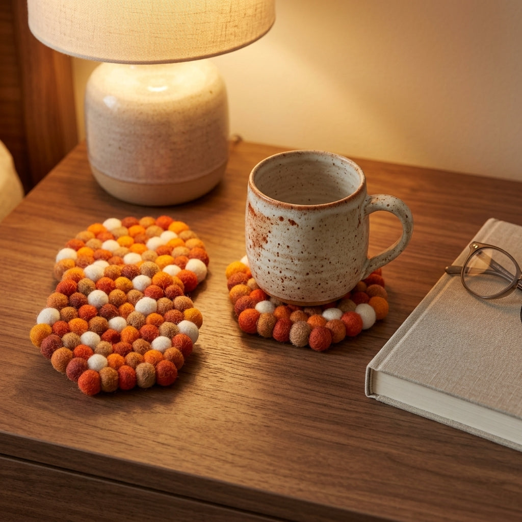 Citrus Burst / Orange Wool Felt Coasters – Set of 4