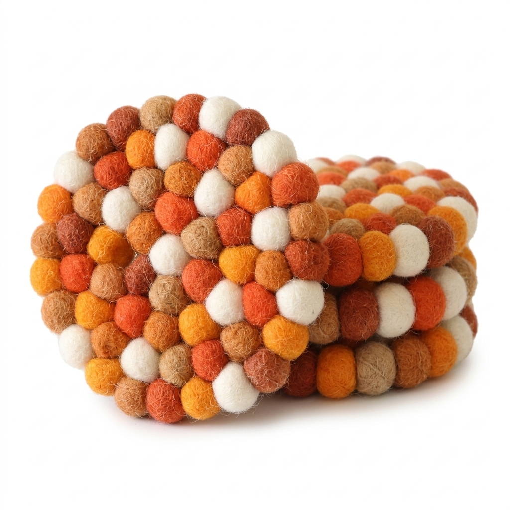 Citrus Burst / Orange Wool Felt Coasters – Set of 4