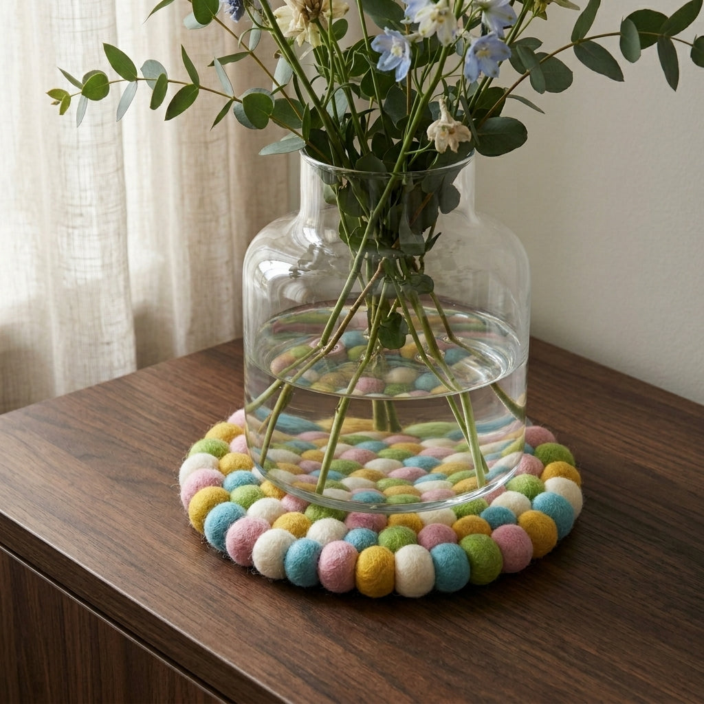 Pastel Confetti Round Wool Felt Trivet Heat Mat – Handmade Pot Mat