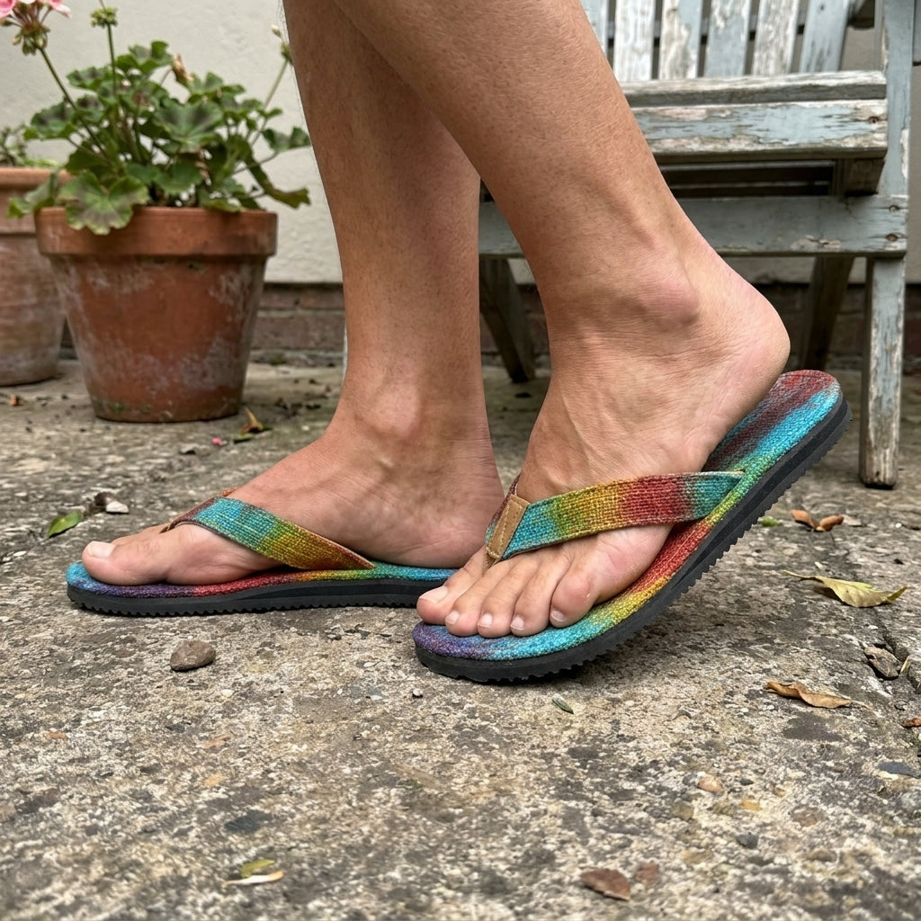 Hemp Flip Flops – Rainbow & Striped Tie Dye Vegan Hemp Sandals