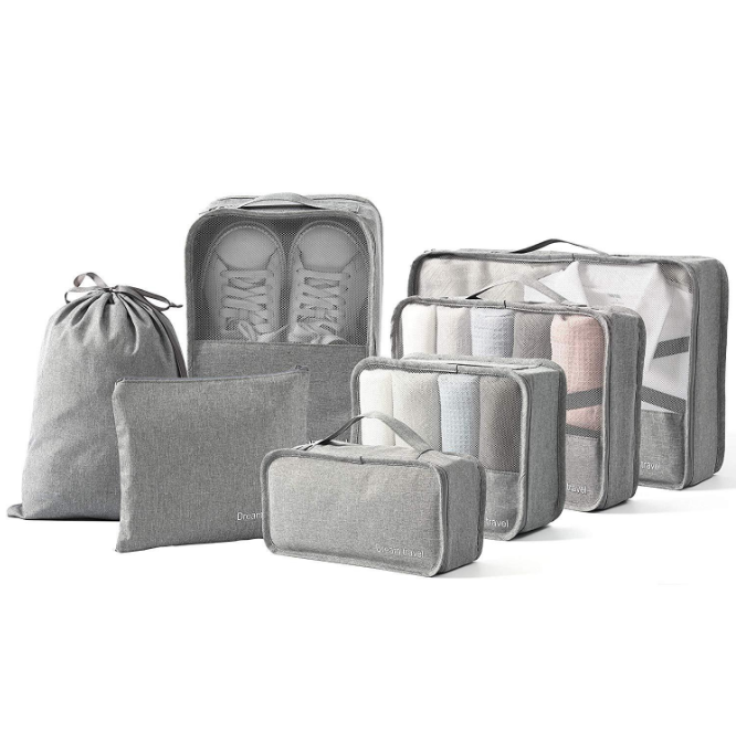 7Pcs Packing Cubes Travel Pouches Luggage Organiser Clothes Suitcase Storage Bag