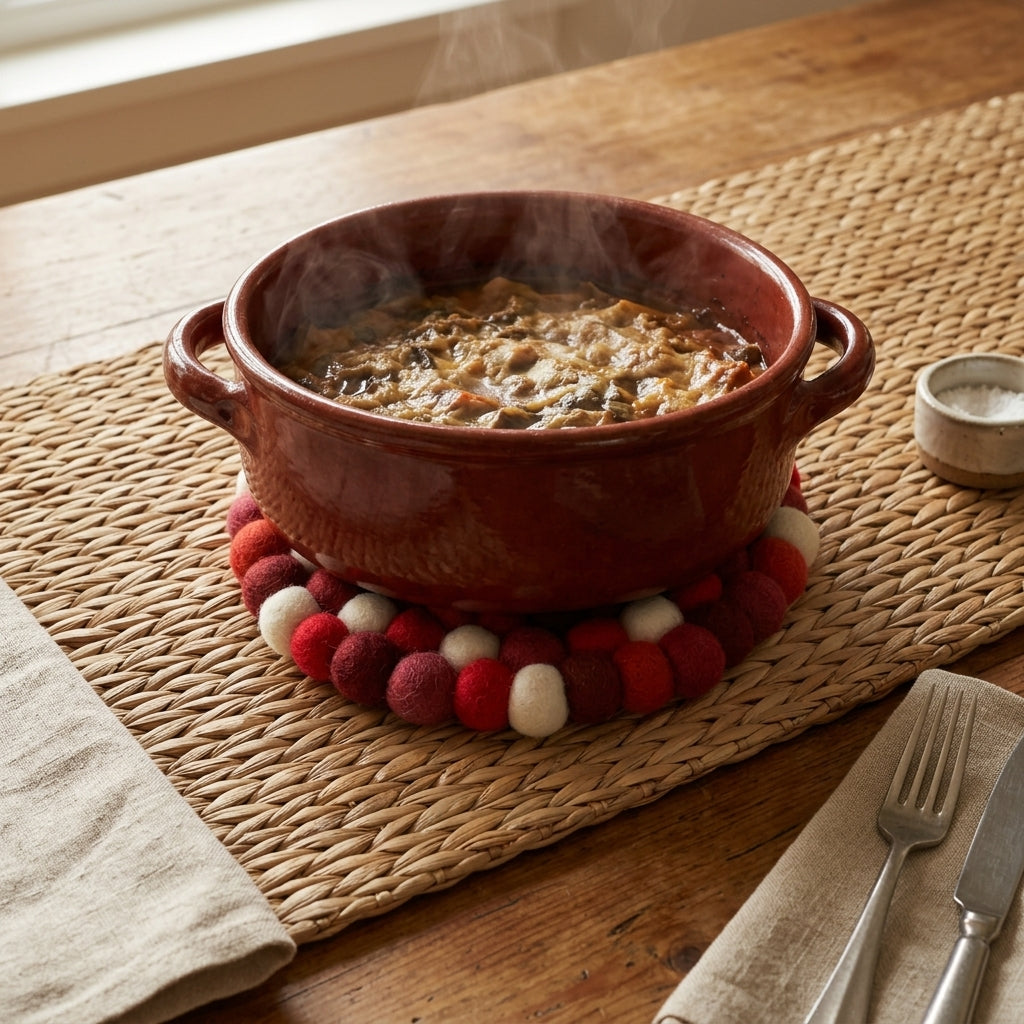 Red Berry Red Wool Felt Trivet Heat Mat – Handmade Pot Mat