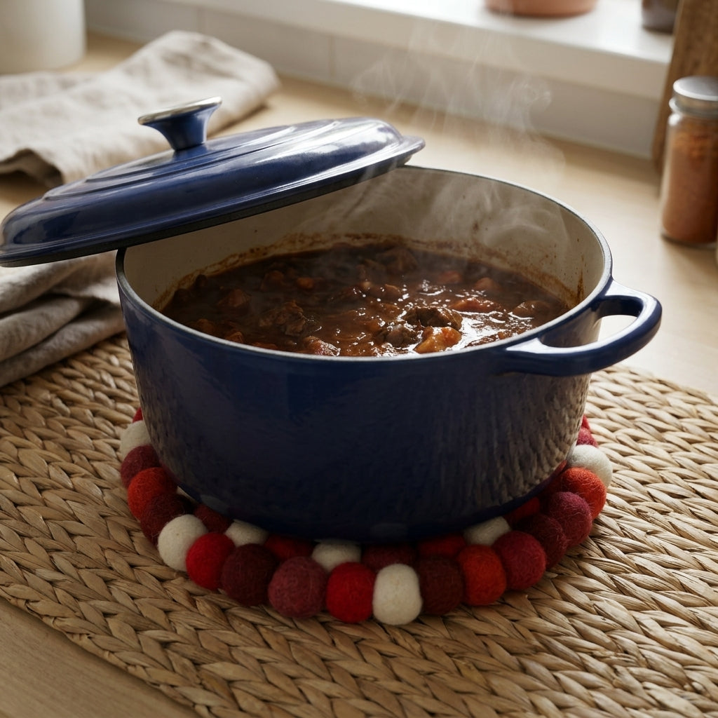 Red Berry Red Wool Felt Trivet Heat Mat – Handmade Pot Mat