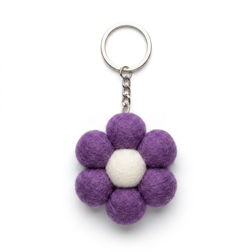 Handmade Wool Felt Small Flower Keyring