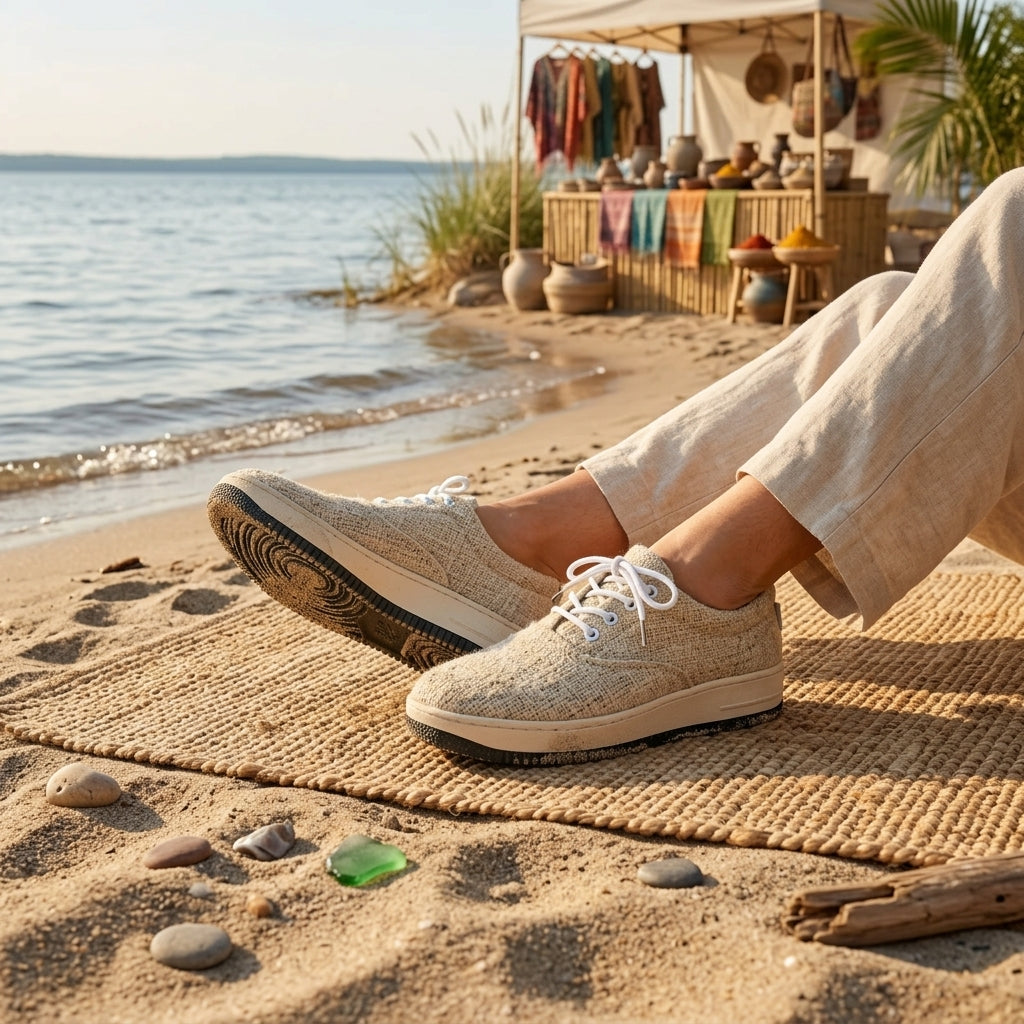 Beige Lace-Up Organic Hemp Sneakers – Vegan Hemp Canvas Shoes