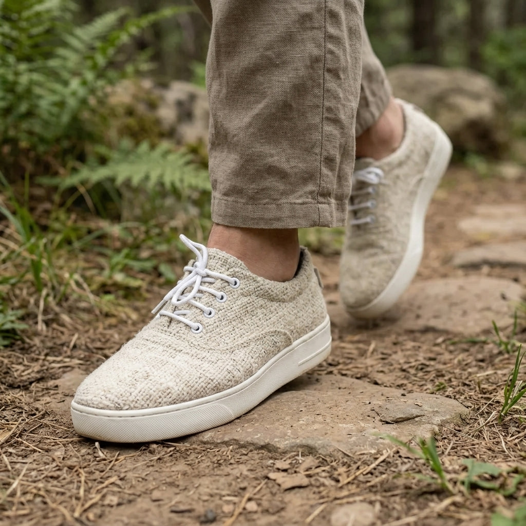 Beige Lace-Up Organic Hemp Sneakers – Vegan Hemp Canvas Shoes