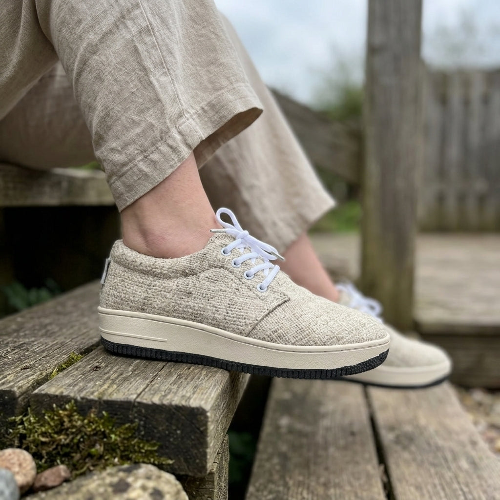 Beige Lace-Up Organic Hemp Sneakers – Vegan Hemp Canvas Shoes