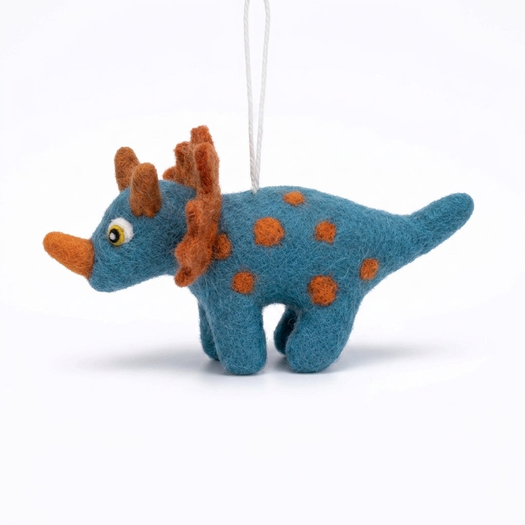 Handmade Wool Felt Triceratops Ornament