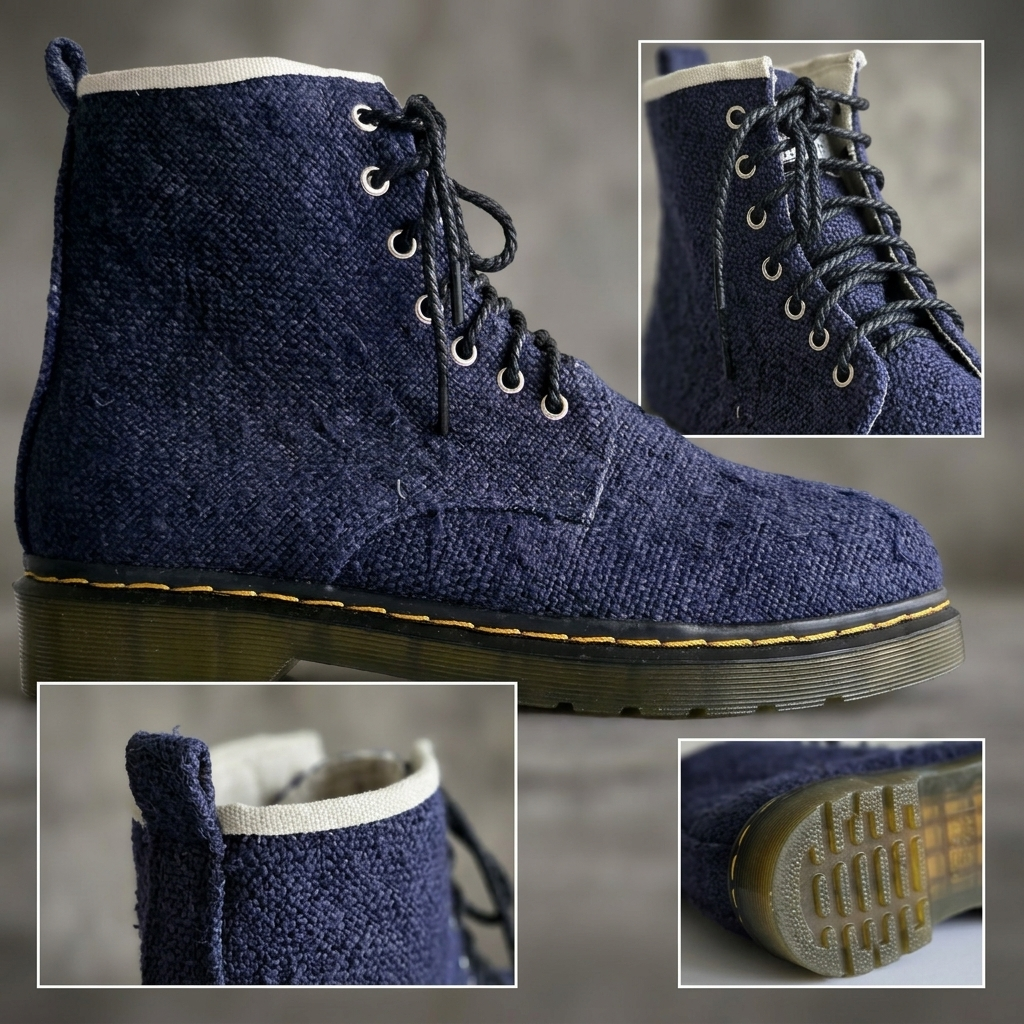 Blue Hemp Hiking Boots – Vegan Ankle High Hemp Boots