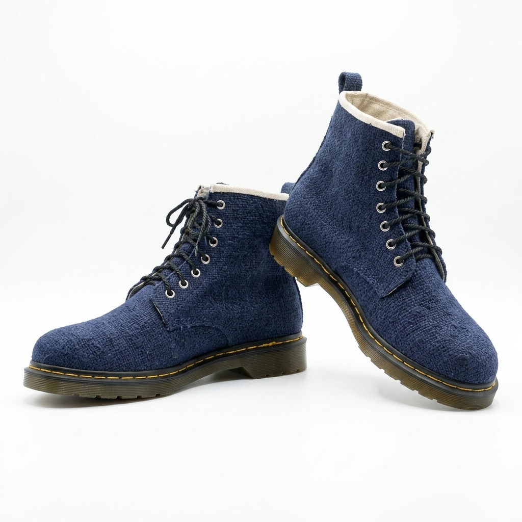 Blue Hemp Hiking Boots – Vegan Ankle High Hemp Boots