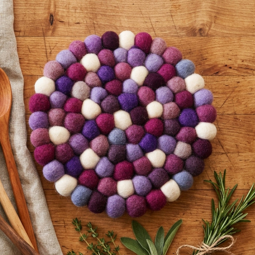Plum Violet Purple Wool Felt Trivet Heat Mat – Handmade Pot Mat