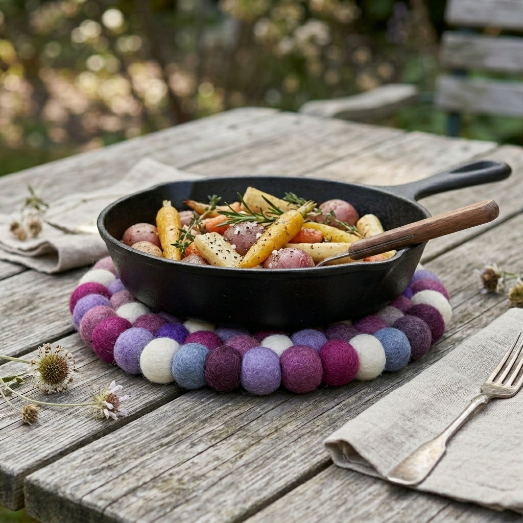 Plum Violet Purple Wool Felt Trivet Heat Mat – Handmade Pot Mat