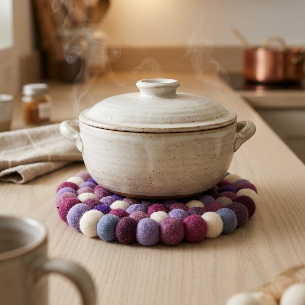 Plum Violet Purple Wool Felt Trivet Heat Mat – Handmade Pot Mat