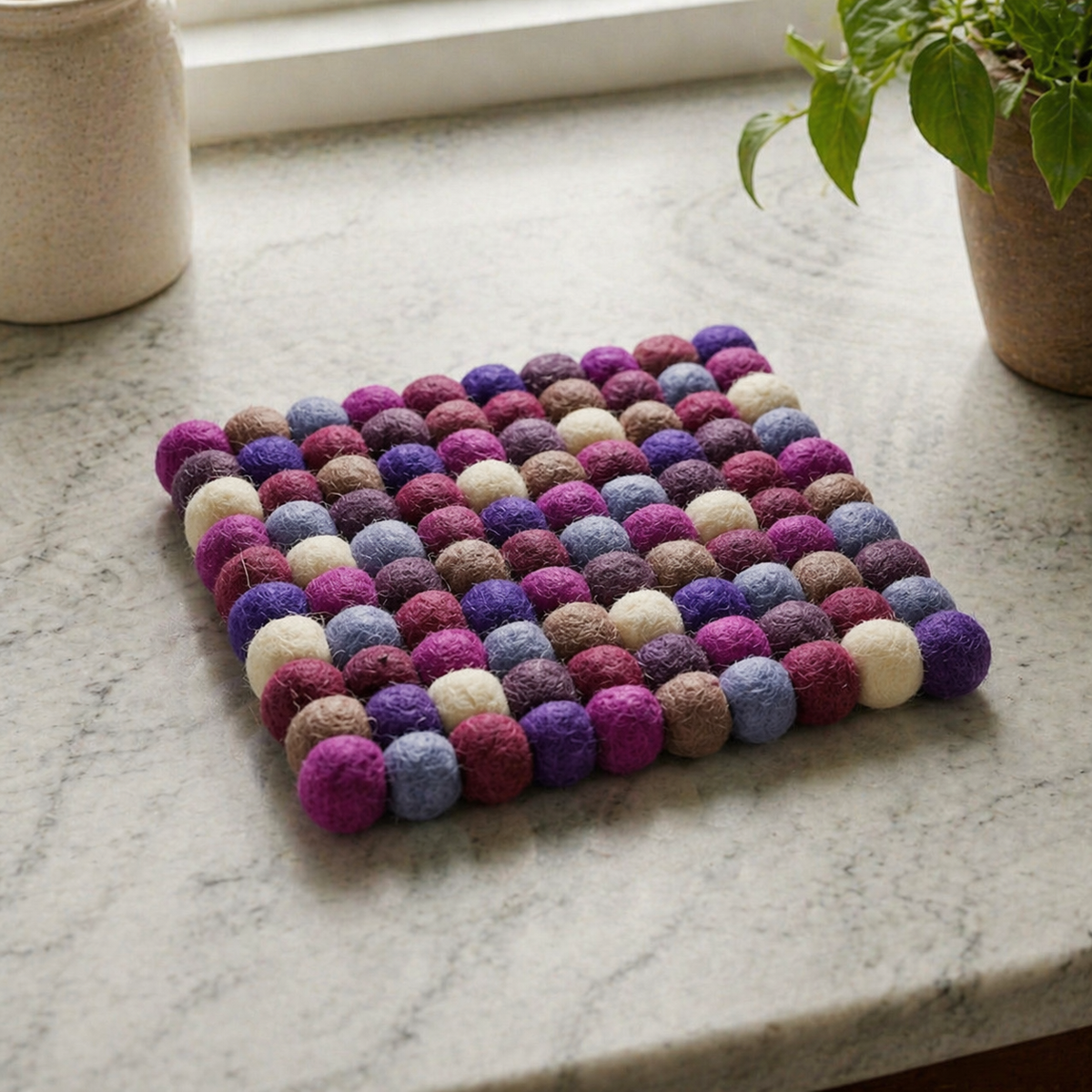 Plum Violet Purple Wool Felt Trivet Heat Mat – Handmade Pot Mat