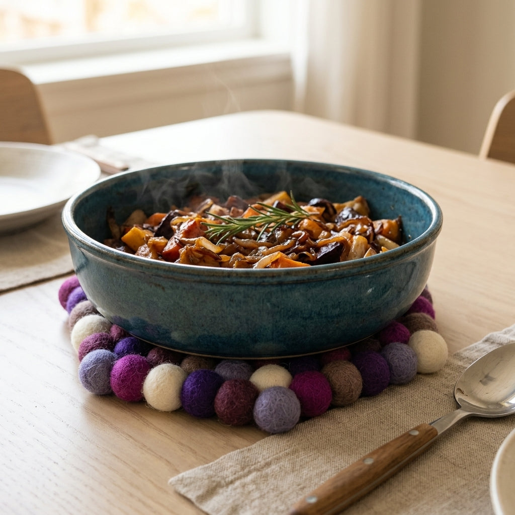 Plum Violet Purple Wool Felt Trivet Heat Mat – Handmade Pot Mat