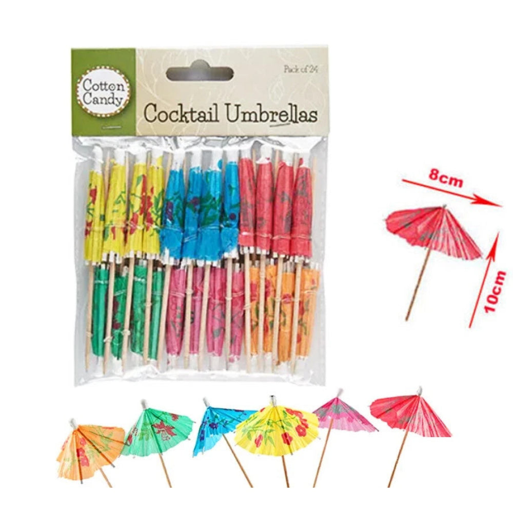 24x Cocktail Umbrella Fruit Picks Party Drinks Bar Parasols Hawaii Sticks