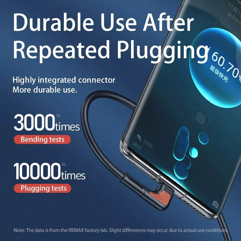 PD 65W Fast Charging Data Cable USB A to USB C 90 Degree USB to Type C Charging