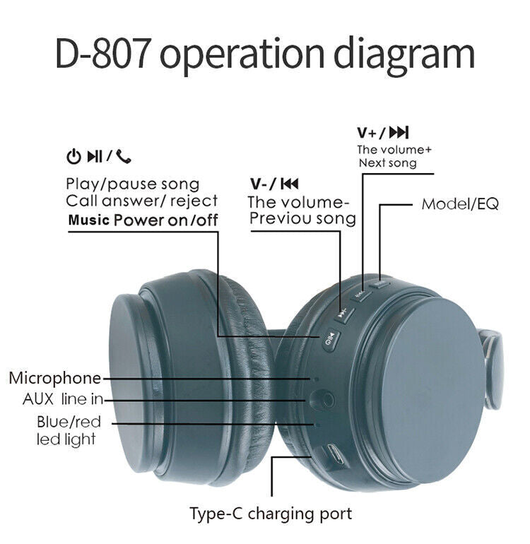 Black Wireless Headphones Bluetooth 5.1 Gaming Sports Earphones Gift Kids Hifi Stereo