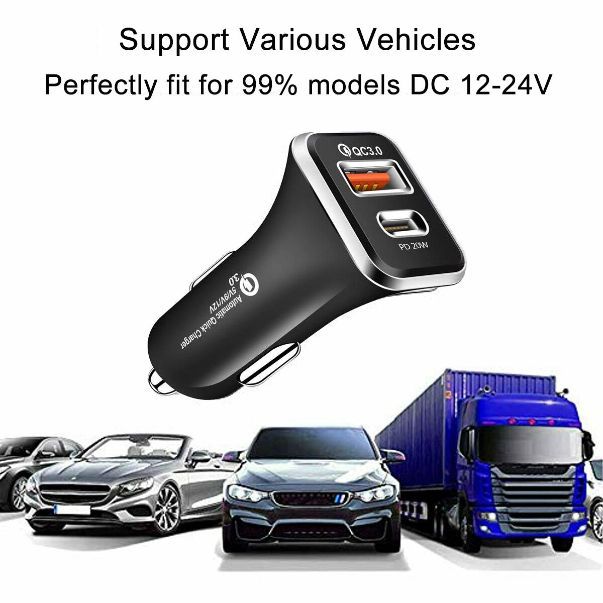 Type C Car Charger Adapter USB QC3.0 PD Type-C Quick Charging Cigarette Lighter