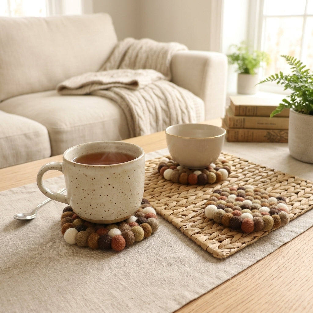 Earth Tone / Brown Wool Felt Coasters – Set of 4