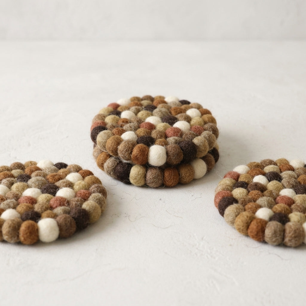 Earth Tone / Brown Wool Felt Coasters – Set of 4
