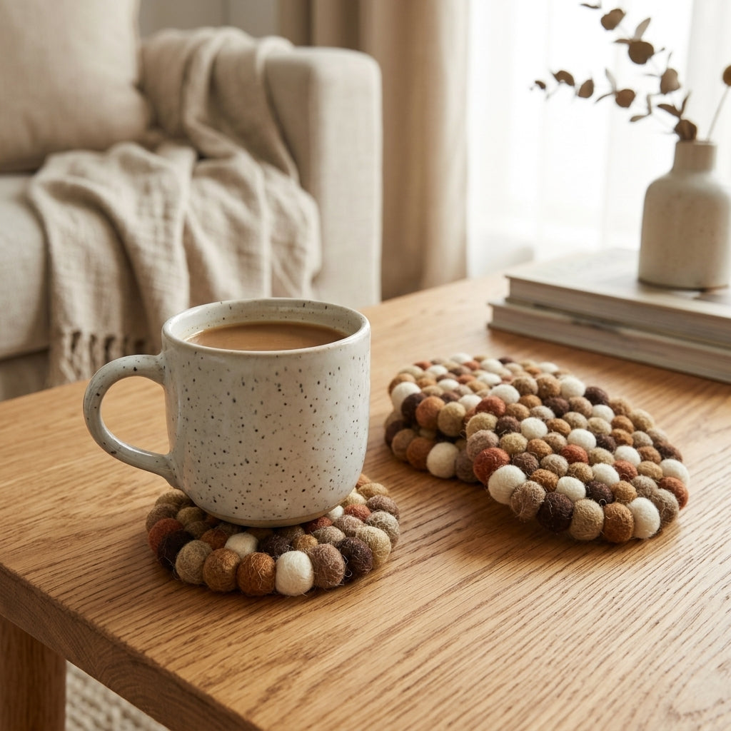 Earth Tone / Brown Wool Felt Coasters – Set of 4