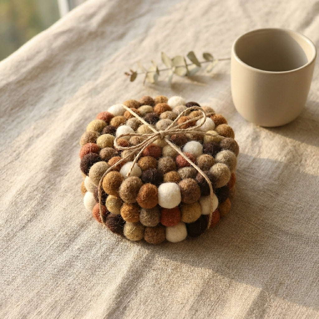Earth Tone / Brown Wool Felt Coasters – Set of 4