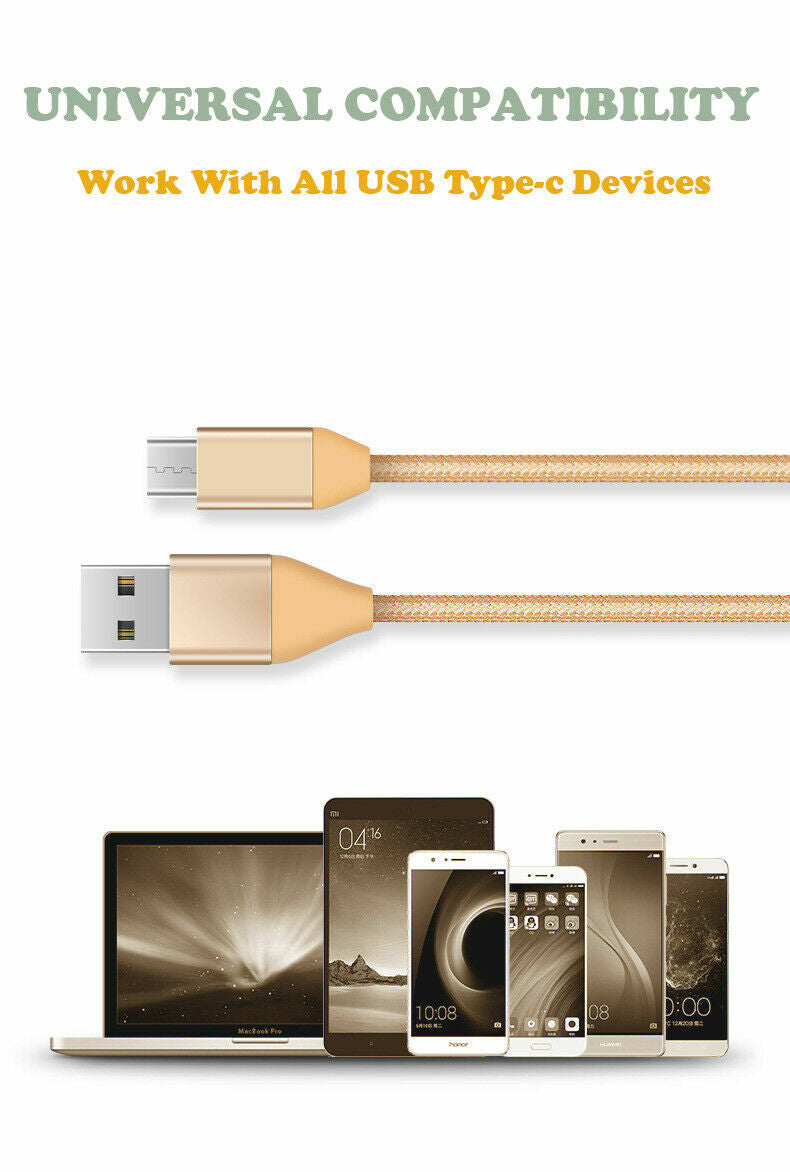 1M-2M USB Type C Data Charger TPU Braided Cable For Samsung Xiaomi Huawei Google